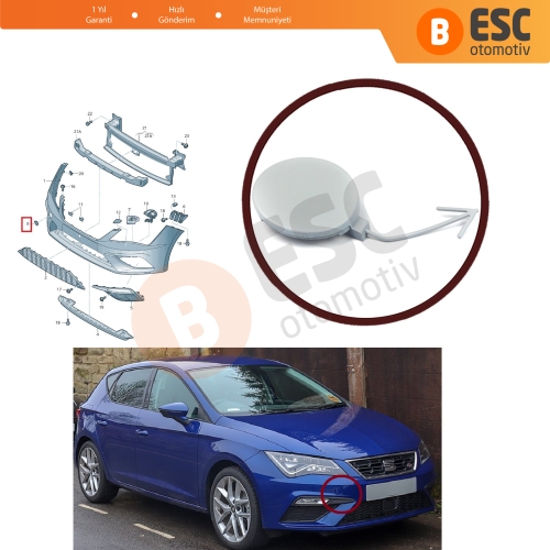 Seat Leon MK3 Makyajlı Kasa 2017-2020 için Ön Tampon Çeki Demir Kapağı 5F0807241C