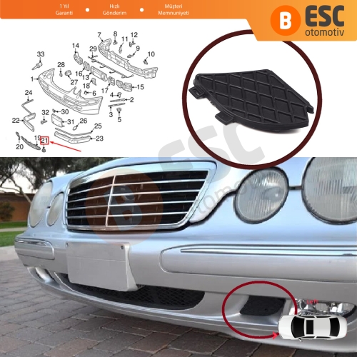 Mercedes E W210 E320 E430 E55 AMG 1999-2003 için Ön Tampon Alt Izgara Kapağı Sol A2108850153