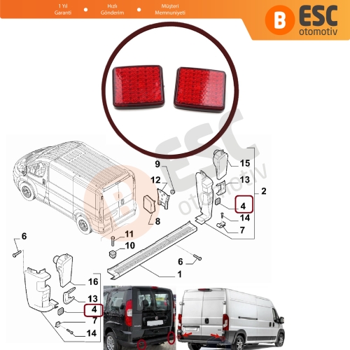 Fiat Doblo Ducato Peugeot Boxer Citroen Jumper Relay için 2 Adet Arka Tampon Reflektörü 1348401080