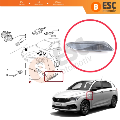 Fiat Egea Tipo 356 Alfa 147 156 Lancia Delta Ypsilon 3 İçin  Beyaz Yan Çamurluk Sinyali SOL 60686517