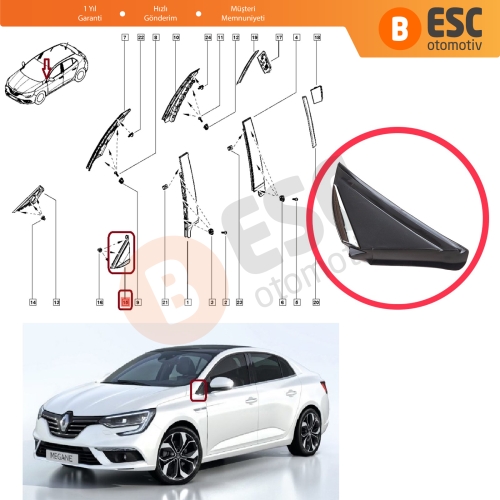 Renault Megane MK4 2016-On için SOL Yan Ayna Köşe Plastiği Bakaliti NİKELAJLI 638758950R