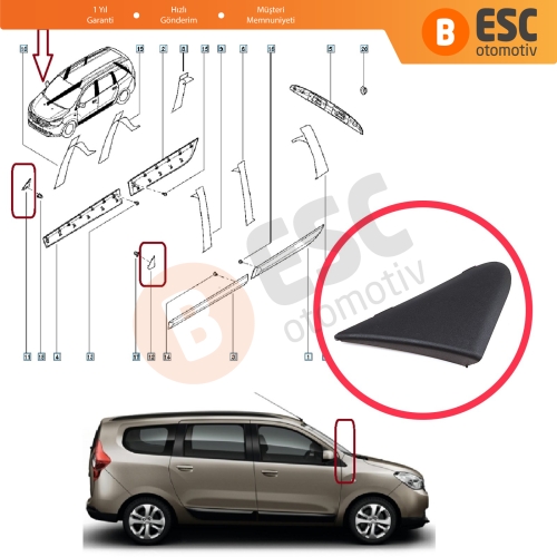 Dacia Dokker Lodgy için SAĞ Yan Ayna Köşe Plastiği Bakaliti 638743083R