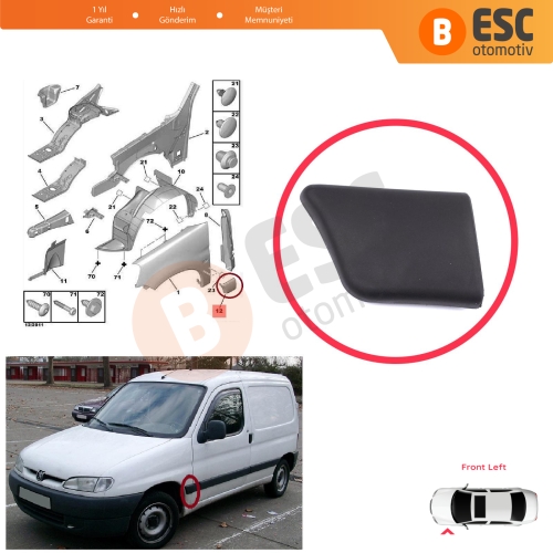 Peugeot Partner M49 1996-2002 Makyajsız Kasa 8544.F1 İçin Ön Sol Çamurluk Çıtası