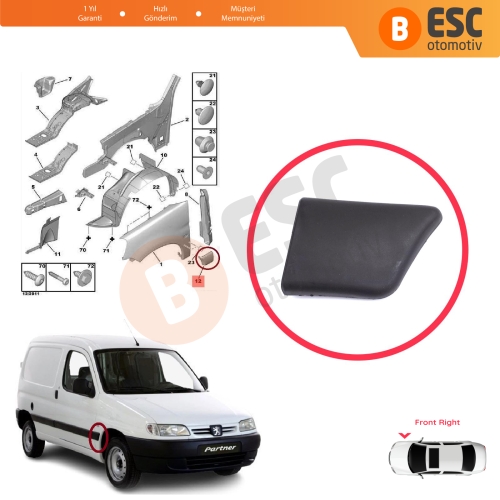 Peugeot Partner M49 1996-2002 Makyajsız Kasa 8544.F2 İçin Ön Sağ Çamurluk Çıtası