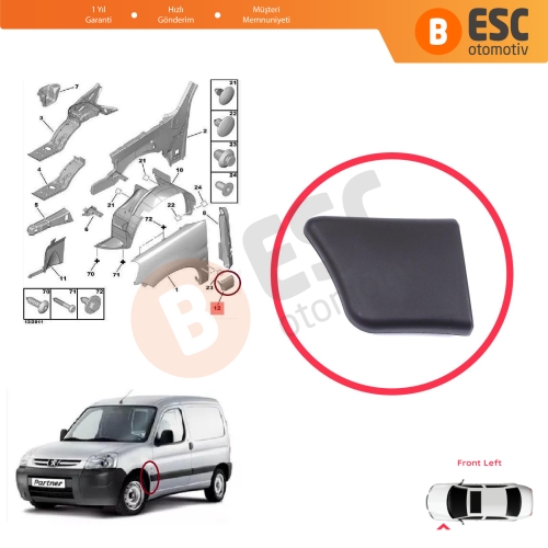 Peugeot Partner M59 2002-2008 Makyajlı Kasa 8544.J5 İçin Ön Sol Çamurluk Çıtası