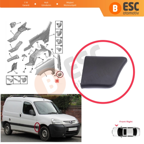Peugeot Partner M59 2002-2008 Makyajlı Kasa 8544.J6 İçin Ön Sağ Çamurluk Çıtası