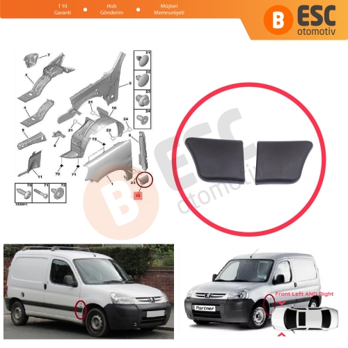 Peugeot Partner M59 2002-2008 Makyajlı Kasa 8544.J5 8544.J6 İçin Ön Sol ve Sağ Çamurluk Çıtası