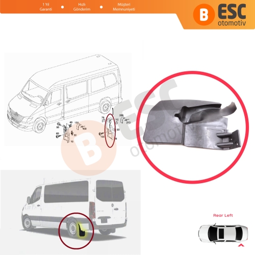 Mercedes Sprinter MK2 906 NCV3 VW Crafter MK1 2006-2017 A9068820204 için Arka Sol Tekerlek Çamurluk Paçalık