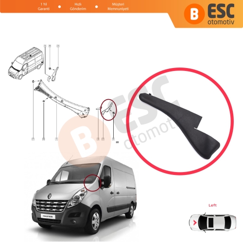 Renault Master MK3 Nissan NV400 Interstar Opel Movano B 668110012R için Ön Cam Sol Köşe Yan Parça Izgara Kulağı