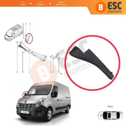 Renault Master MK3 Nissan NV400 Interstar Opel Movano B 668100009R için Ön Cam Sağ Köşe Yan Parça Izgara Kulağı