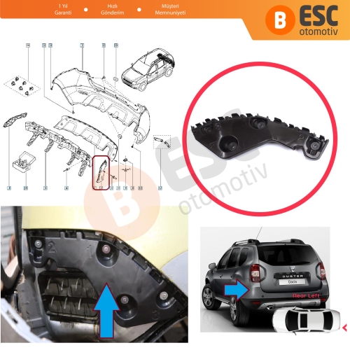 Renault Dacia Duster MK1 HS 2010-2017 622210009R için Arka Sol Tampon İç Bağlantı Braket Ayağı