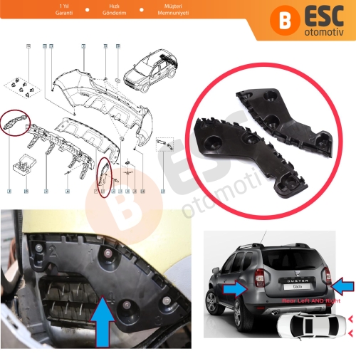 Renault Dacia Duster MK1 HS 2010-2017 622200010R 622210009R için Arka Sağ Sol Tampon İç Bağlantı Braket Ayağı 