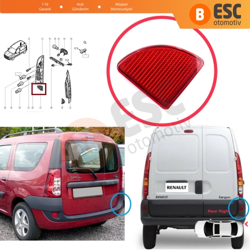 Renault Kangoo MK1 Express Nissan Kubistar X76 Dacia Logan MK1 KS MCV Van 2004-2008 7700308719 için Arka Sağ Tampon Reflektörü
