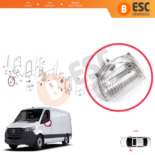 Mercedes Sprinter MK3 907 910 2018-On 9109064700 İçin Sol Yan Kapı Ayna Sinyali Beyaz