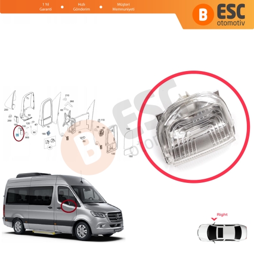 Mercedes Sprinter MK3 907 910 2018-On 9109064600 İçin Sağ Yan Kapı Ayna Sinyali Beyaz