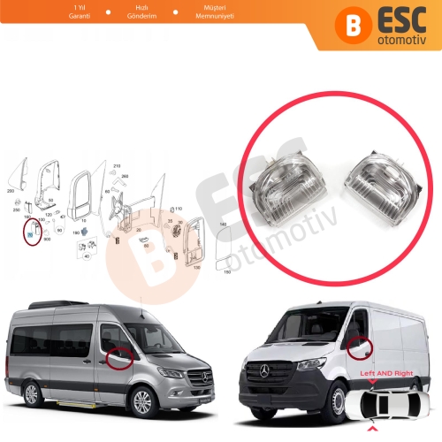 Mercedes Sprinter MK3 907 910 2018-On 9109064700 9109064600 İçin Yan Ayna Sinyali Beyaz Sağ ve Sol 
