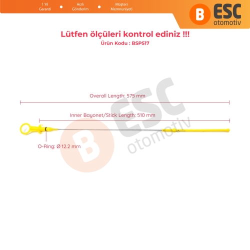 Renault Megane Scenic Kangoo MK2 Clio MK3 Modus 1.5 dCi Motor 111400275R İçin Yağ Ölçüm Çubuğu 510 mm