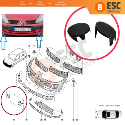 Renault Clio MK2 II BB CB Symbol Thalia MK1 I LB 1998-2016 7701209099 İçin Sağ ve Sol Ön Tampon Sis Far Kapağı (Sissiz)