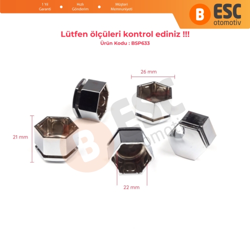 Opel Insignia A G09 2008-2017 13283158 İçin 5 Adet Krom Renk Plastik Bijon Kapağı 21 mm * 22 mm