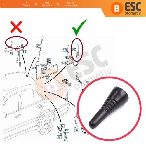 Mercedes W202 S202 W208 C208 W210 S210 W140 C140 W463 2028270031 İçin Anten Kapağı