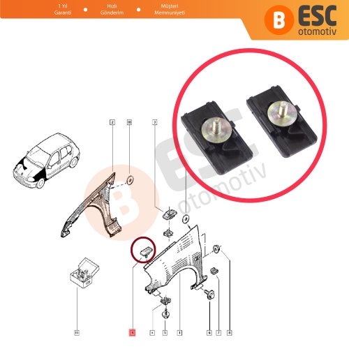 Renault Clio Ypsilon MK2 Espace MK4 Thalia Scenic Megane MK1 7700842510 İçin 2 Adet Ön Çamurluk Tespit Bağlantı Klipsi