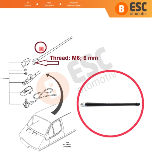 Ford Transit VE83 CY EY  T12 T15 1985-2000 97VP18228AA 1052357 için Anten Çubuğu 260 mm