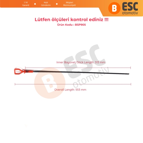 Honda Civic MK7 2001-2005 1.7L L4 VTEC Motor 15650-PLM-004 İçin Yağ Ölçüm Çubuğu 513 mm