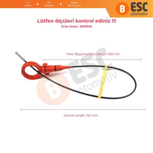 VW Audi Seat Skoda 03L115611H İçin Motor Yağ Ölçüm Çubuğu 520 mm