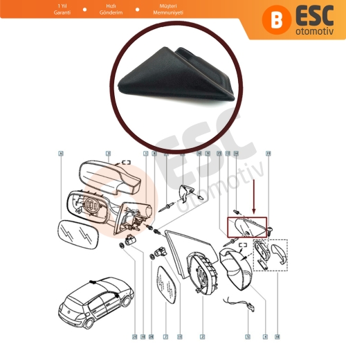 Renault Megane 2 için Sağ l Dış Ayna Çamurluk Bakaliti 8200073431