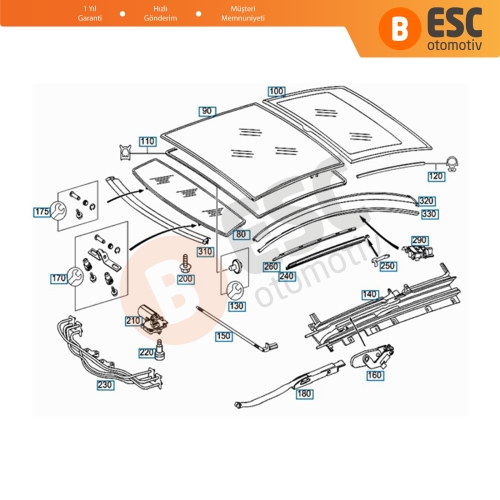 Mercedes C W203 Coupe İçin Panoramik Perde Tamir Teli A2037800289