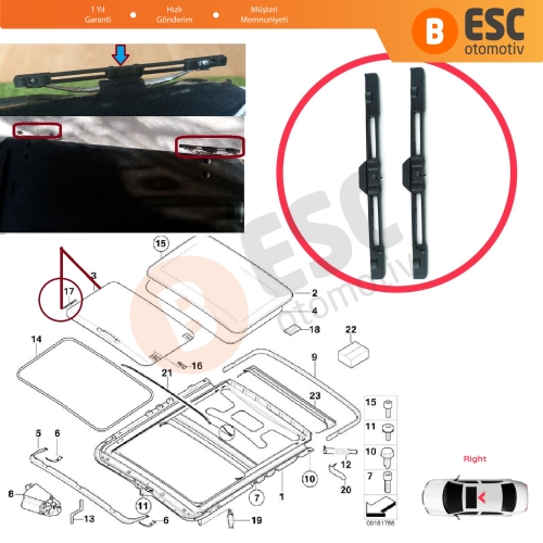 BMW 3 Serisi E46 1997-2006 54138246025 için 2 Adet Sunroof Perde Güneşlik Sağ Kayar Kızak Çıta Bakalit Klipsi