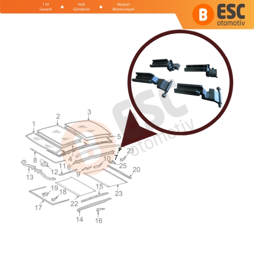 Mercedes W203 W211 İçin Sunroof Cam Güneşlik Perde Kızak Ray Klips Tamir Seti A2118950105