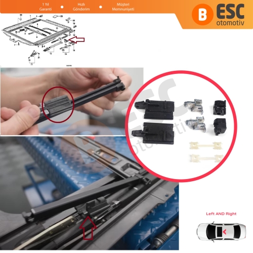 BMW 3 Serisi E36 E46 7 Serisi E38 54128119747 54128119748 için 8 Parça Sunroof Sürgülü Tavan Kılavuz Rayı Kaldırma Kolu Tamir Seti Sol Sağ