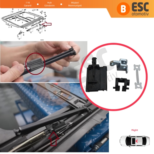 BMW 3 Serisi E36 E46 7 Serisi E38 54128119748 için 4 Parça Sunroof Sürgülü Tavan Kılavuz Rayı Kaldırma Kolu Tamir Seti Sağ
