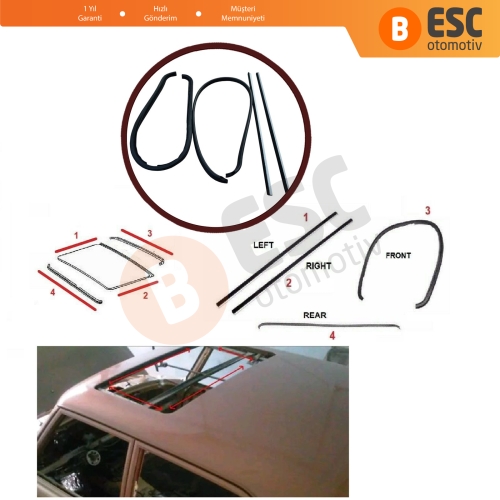 Mercedes W123 W126 İçin Sunroof Fitil Conta Tamir Takımı 1087820098, 1157820198, 1087820198