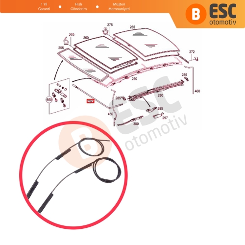 Mercedes E Class W211 S211 A2117800121 İçin Panoromik Sunroof Cam Açma Halat Seti 