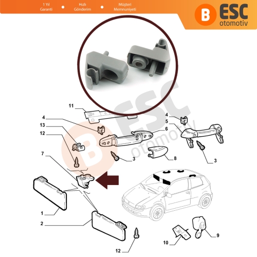 Fiat Fiorino Doblo Palio Punto Albea için Güneşlik Ayağı 735478275 Açık Gri