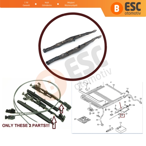 VW Audi Seat için Sunroof Cam Kızak Tamir Takımı 7702258279, 7702258280