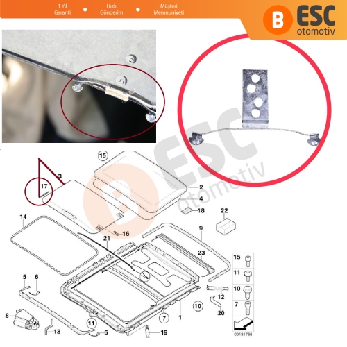 BMW 3 Serisi E46 1997-2006 54138246025 için Sunroof Perde Güneşlik Sağ Kayar Kızak Çıta Klips Döşeme Metal Ayağı