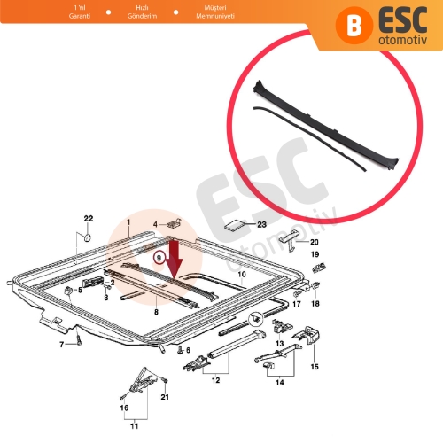 BMW 3 Serisi E36 1990-2000 54128119752 İçin Sunroof Tavan Yağmur Oluğu