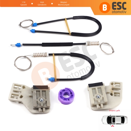 VW Polo MK4 6Q 9A 9N 9N3 2001-2009 HB 5-Kapı 9A4 2002-2018 4-Kapı Sedan 6Q4837461 İçin Elektrikli Ön Sol Kapı Cam Kriko Tamir Seti