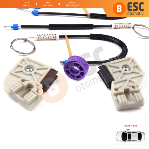 VW Polo MK4 6Q 9A 9N 9N3 2001-2009 HB 5-Kapı 9A4 2002-2018 4-Kapı Sedan 6Q4837462 İçin Elektrikli Ön Sağ Kapı Cam Kriko Tamir Seti