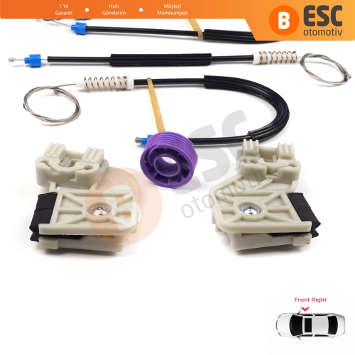 VW Polo MK4 6Q 9A 9N 9N3 2001-2009 HB 5-Kapı 9A4 2002-2018 4-Kapı Sedan 6Q4837462 İçin Elektrikli Ön Sağ Kapı Cam Kriko Tamir Seti