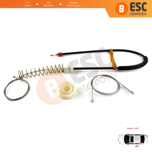 BMW 5 Serisi E39 04/1999-2004 4/5 Kapı Makyajlı Kasa 51358252429 İçin Arka Sol Kapı Cam Kriko Tamir Seti