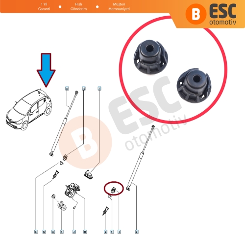 Renault Clio 2 3 4 Megane 2 3 Captur 1 Fluence Espace Dacia Duster Logan 2 Dokker Sandero Lodgy 658296965R için 2 Adet Arka Bagaj Kapak Amortisör Takozu